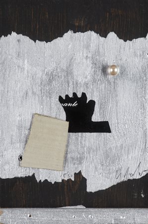 SERGIO DANGELO (1932)L'oracolo, 1961Smalto, cartone, listello, chiodi, perla...