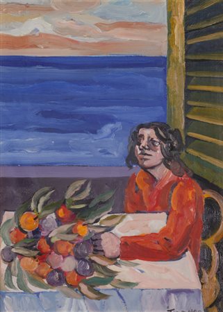 SAVERIO TERRUSO (1939-2003)Alla finestraOlio su telacm 40x30Firma al...