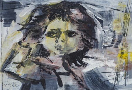 ALDO BORGONZONI (1913-2004)Figura, 1959Tempera su carta intelatacm 35x50Firma...