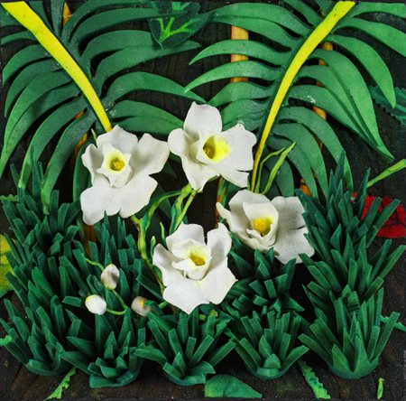 PIERO GILARDI (1942)Fiori e palmePoliuretano espansocm 30x30x13Firma e titolo...
