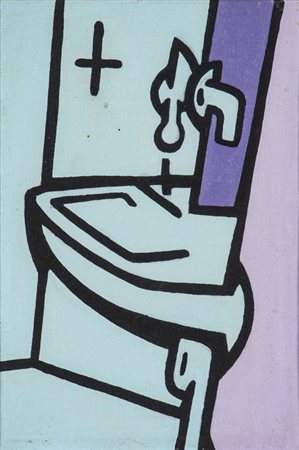 VALERIO ADAMI (1935)Lavabo, 1967Acrilici su cartone telatocm 15x10Firma,...