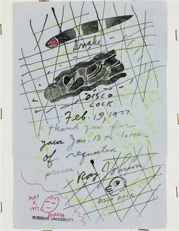 RAY JOHNSON (1927-1994)Buddha, 1977Tecnica mista su cartacm 27x18,5Firma,...
