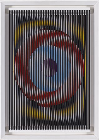 ALBERTO BIASI (1937)Puntare al centro, 1980Rilievo in pvc su tavola dipintacm...