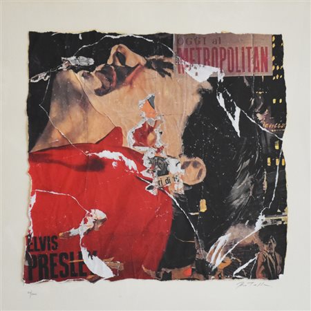 Rotella Mimmo Elvis décollage su carta, cm 49x50 esemplare 34 su 200 sul...