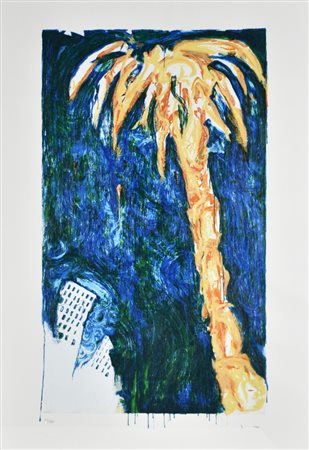 Schifano Mario Palma Dorata serigrafia materica su carta, cm 100x70 esemplare...