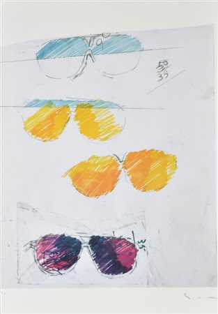 Schifano Mario Occhiali Rayban serigrafia su carta, cm 70x50 esemplare prova...