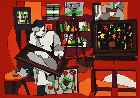 Nespolo Ugo Lo Studio dell'Artista litografia su carta, cm 49x70 esemplare...