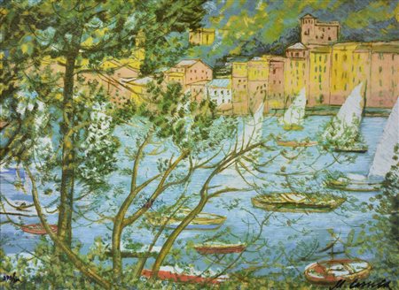 Cascella Michele Tornare a Portofino serigrafia e litografia su tela a 34...