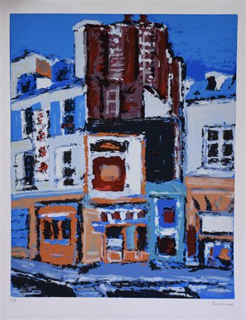 Tamburi Orfeo Veduta Parigina litografia su carta, cm 70x50 esemplare prova...