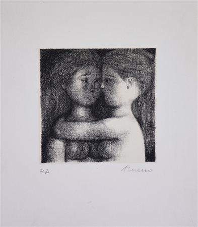 Bueno Antonio L'Abbraccio litografia su carta, cm 27x24 esemplare prova...