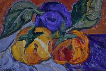 Terruso Saverio Cachi olio e foglia oro su tela, cm. 20x30 sul fronte: firma...