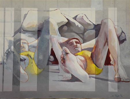 Trovato Sebastiano I Gemelli tecnica mista su tela, cm 60x80 sul fronte:...