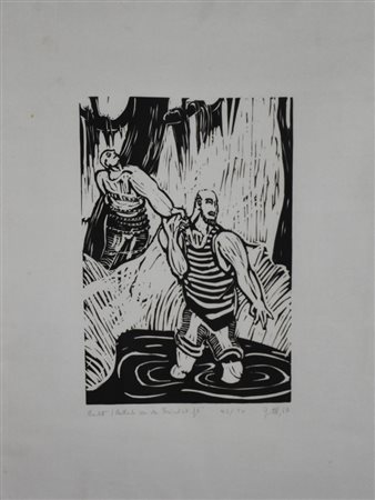 GÖTTL Ballade Von der Freundschaft linoleum, cm 25x36 es.43/50 eseguito nel 1967