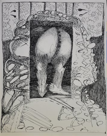 Knöpfli Claudio SENZA TITOLO tecnica mista su carta, cm 60x45 sul fronte:...