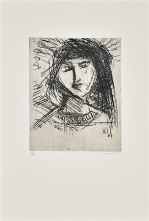 Maggioni Piero Lucia Mondella xilografia su carta, cm 49x34 (lastra cm...