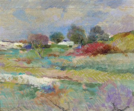 Adolfo Segattini 1922-1977 "Paesaggio" cm. 50x60 - tecnica mista Firmato b. a d.