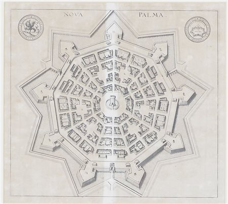 Lotto di 4 stampe varie tra cui Palmanova. Misure diverse.