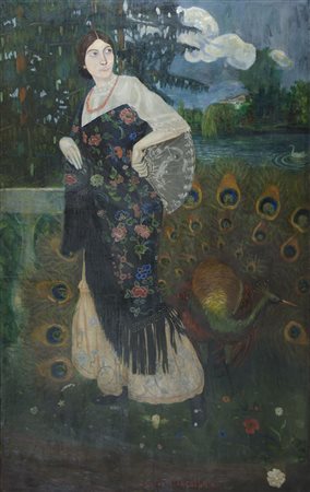 Pittore primi '900 "Le due bellezze" cm. 165x105 - olio su tela Firmato b. a...