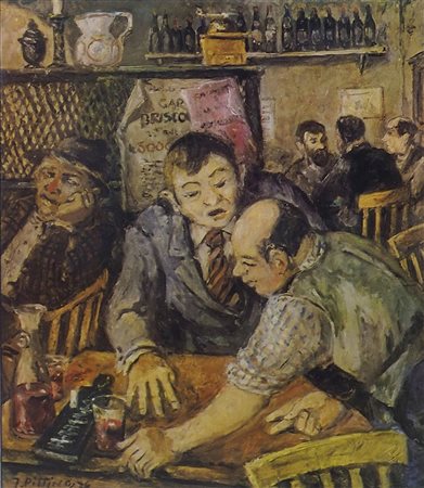 Fred Pittino Dogna (UD) 1906-1991 "In osteria" cm. 24x20 - multiplo su argento