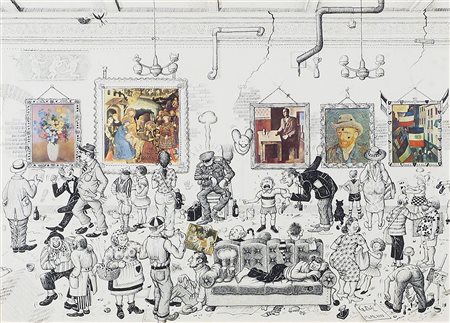 Giovanni Duiz Trieste 1923-2013 "Museo d'arte moderna cm. 50x70 - tecnica...