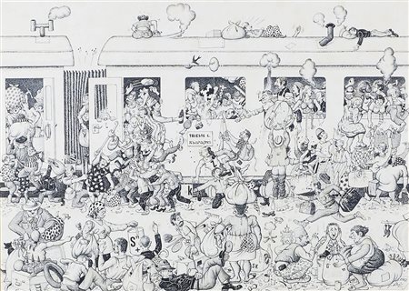 Giovanni Duiz Trieste 1923-2013 "Alla stazione centrale" cm. 50x70 - tecnica...