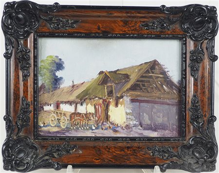 Pittore primi '900 Lotto di 2 oli su tavoletta raffiguranti paesaggi, cm....