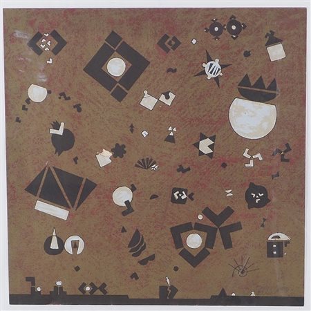 Hildegard Joos 1909-2005 "Composizione" cm. 45x45 - grafica a colori Firmato...