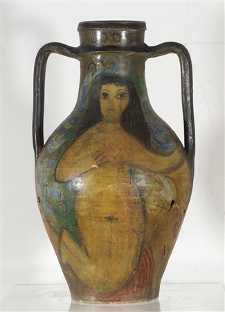Hildegard Joos 1909-2005 Grande vaso ad anfora in terracotta dipinta con...