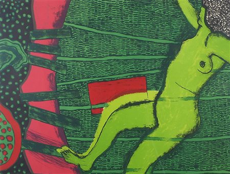 Corneille 1922-2010 "Figura nel bosco" cm. 70x50 - litografia a colori...
