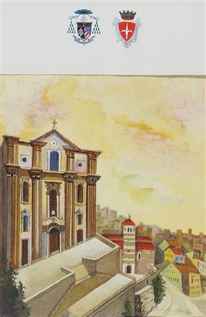 Mario Bulfon 1905-1989 "Chiesa di S. Maria Maggiore" cm. 35x30 - olio su tela...