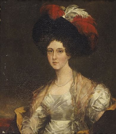 Maestro del XIX secolo "Gentildonna con cappello" cm. 28x24 - olio su tela...