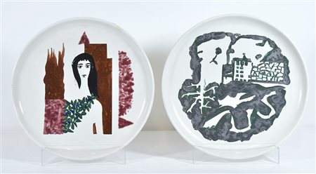 Ugo Carà Trieste 1908-2005 Lotto di 2 piatti dipinti dall'Arista. Diam. cm. 40.