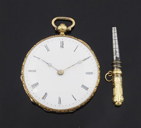 Meuron & C.: orologio da tasca con 2 casse in oro giallo, carica a chiavetta....