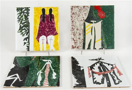 Ugo Carà Trieste 1908-2005 Lotto di 4 piastrelle dipinte raffiguranti...