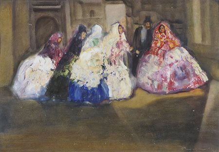 Vittorio Bergagna Trieste 1884-1965 "Ballerine spagnole" cm. 39x54 - monotipo...