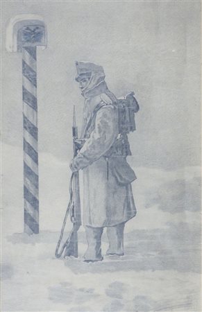 Pittore del XIX secolo "Soldato in riposo" cm. 34x53 - matita su carta