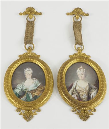 Maestro del XIX secolo Lotto di 2 piccoli dipinti ovali su rame raffiguranti...