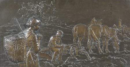Rudolf Mayer 1846-1916 "Scena campestre" cm. 15x29 - piastra in bronzo...