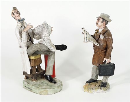 Carbet Carotti & Bettucci Lotto di 2 sculture in maiolica a smalti policromi...