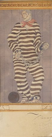 Vito Timmel Vienna 1886-Trieste 1949 "Il carcerato" cm. 24x10 - tecnica mista...