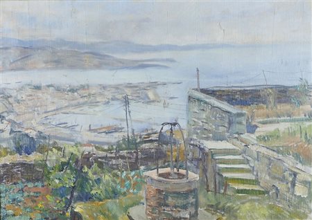 Enrico Fonda Fiume 1892-Parigi 1929 "Veduta di Trieste dall'alto" cm. 50x70 -...