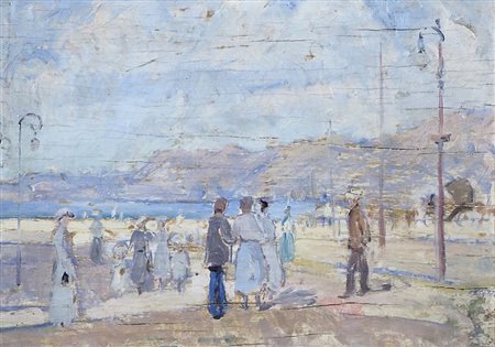 Enrico Fonda Fiume 1892-Parigi 1929 "Passeggiata in centro" cm. 24x33 - olio...