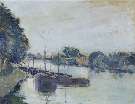 Enrico Fonda Fiume 1892-Parigi 1929 "Barche sulla Senna" cm. 38x48 - olio su...