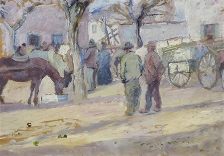 Enrico Fonda Fiume 1892-Parigi 1929 "Festa in paese" cm. 24x35 - olio su...