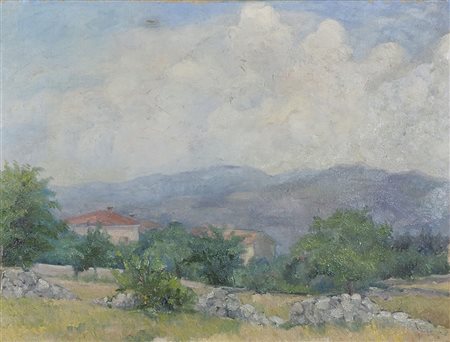 Enrico Fonda Fiume 1892-Parigi 1929 "Cse in Carso" cm. 46x62 - olio su tela...