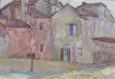 Enrico Fonda Fiume 1892-Parigi 1929 "Case" cm. 23x33 - olio su tavola Al...
