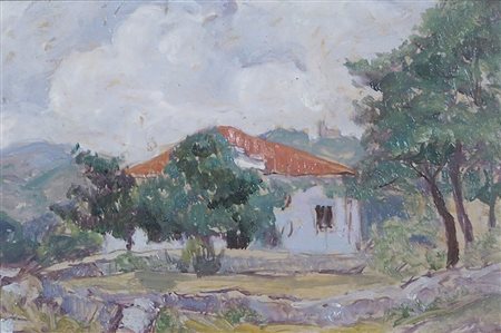 Enrico Fonda Fiume 1892-Parigi 1929 "Casetta" cm. 15x23 - olio su tavoletta...