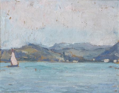 Enrico Fonda Fiume 1892-Parigi 1929 "Marina con barca" cm. 18x24 - olio su...