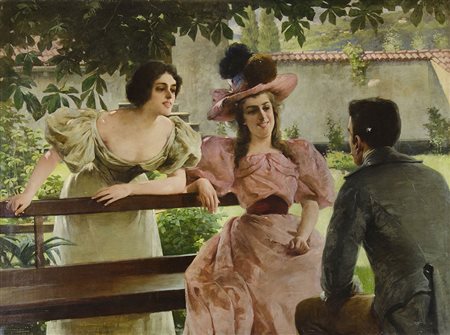 Giovanni Zangrando Trieste 1867-1941 "Chiacchiere in giardino" cm. 120x160 -...