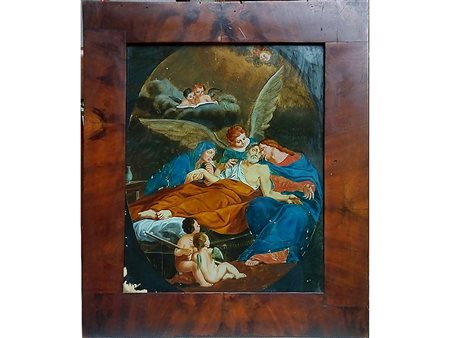 Maestro del XVIII secolo La morte di San Giuseppe 32,5x26,5 cm Olio su vetro